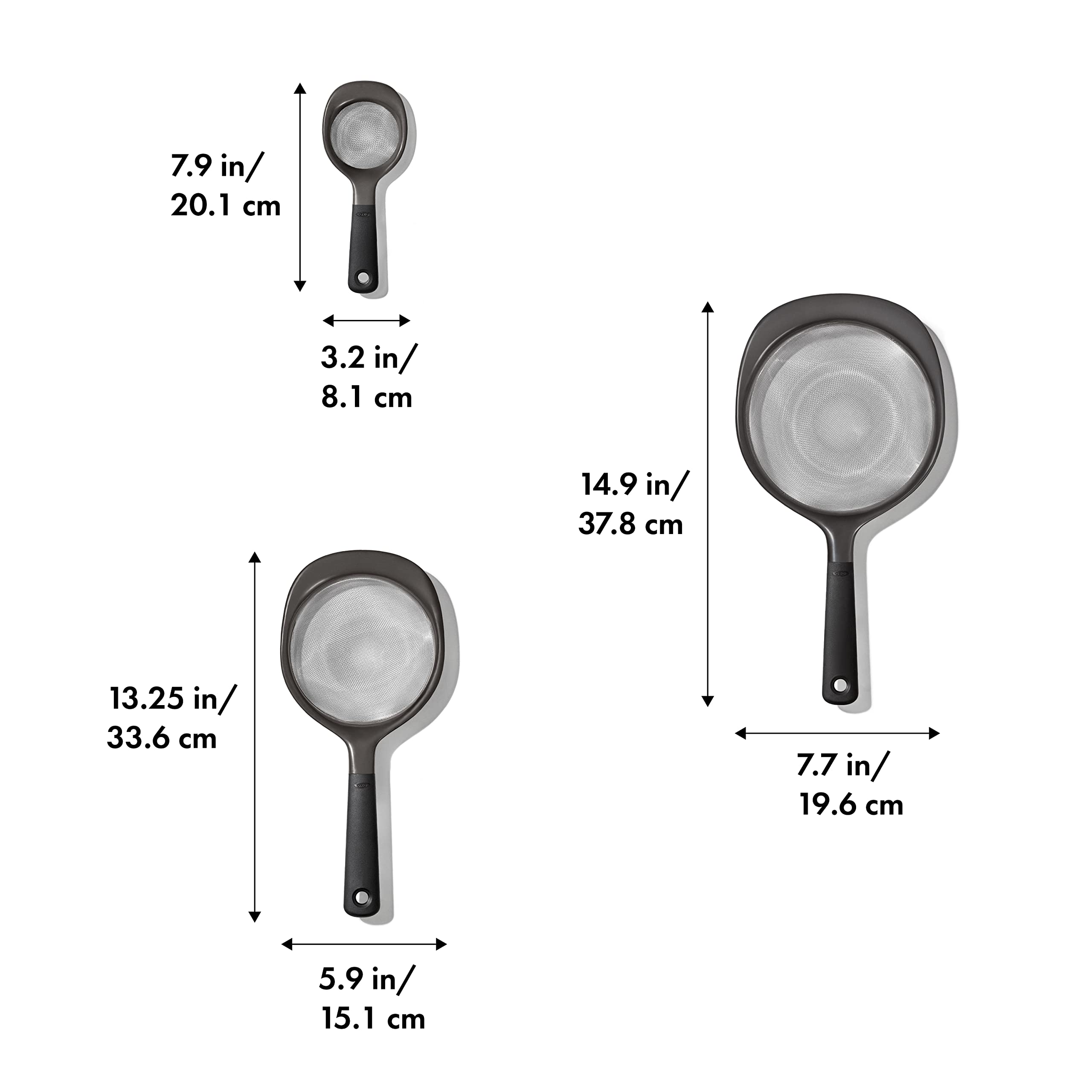 OXO Good Grips 3-Piece Strainer Set medium strainer rinsing berries gently