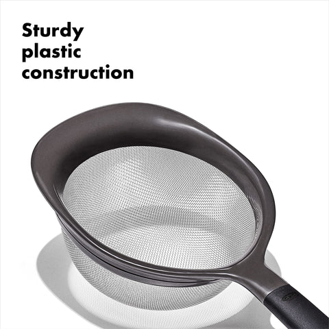 OXO Good Grips 3-Piece Strainer Set wide rims stabilize over bowls and pots