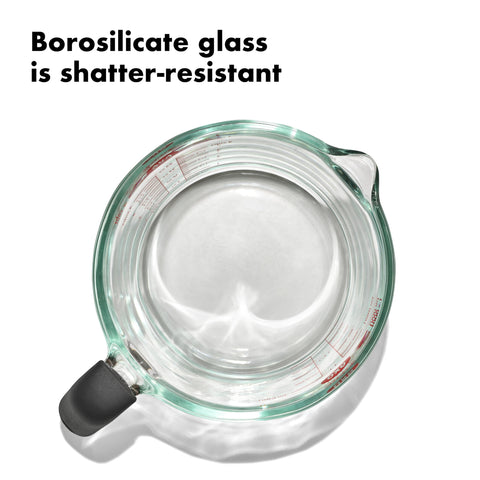 OXO Good Grips borosilicate glass resists shattering in fridge-to-microwave use.
