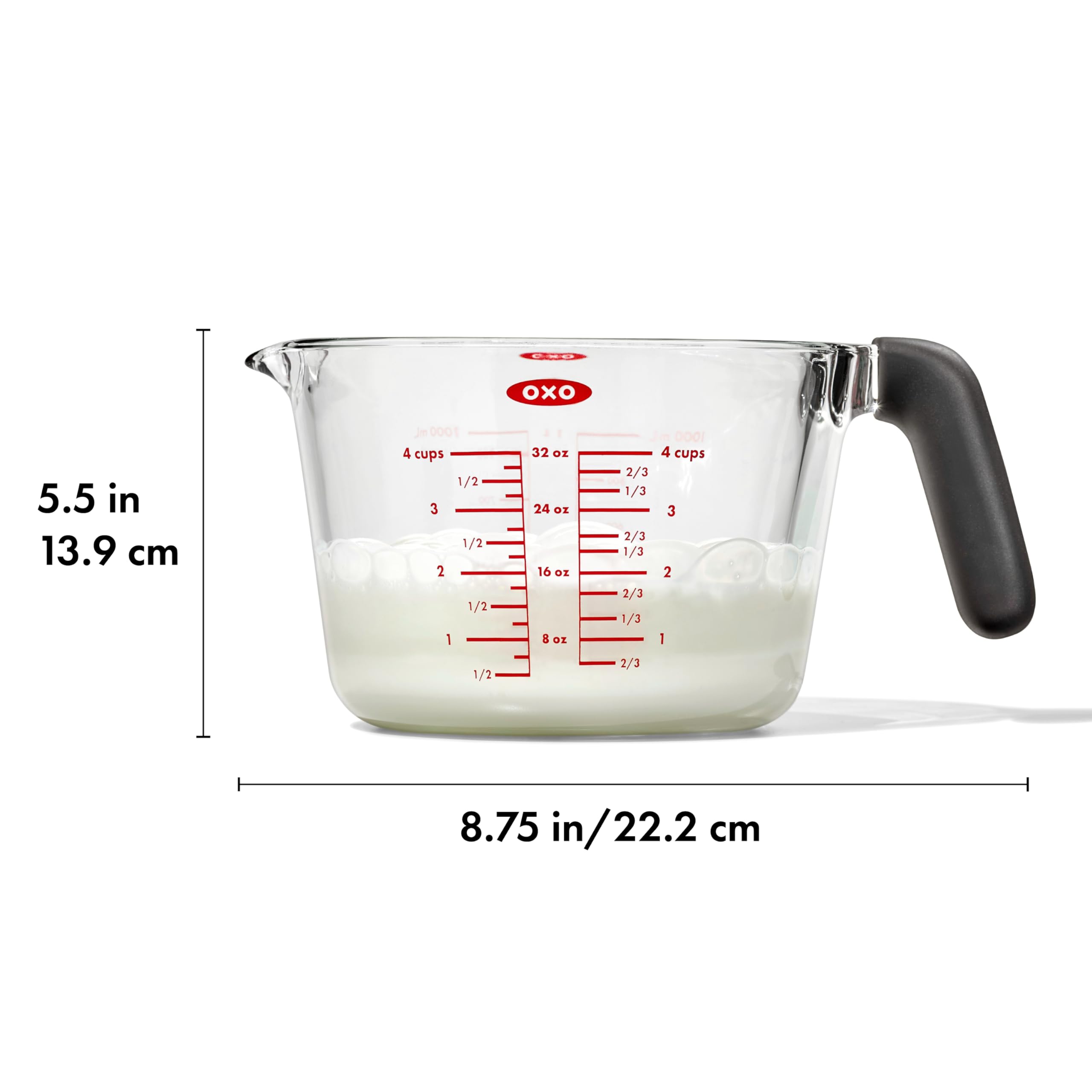 OXO Good Grips 4-Cup Glass Measuring Cup is ideal for pasta water and leftovers.