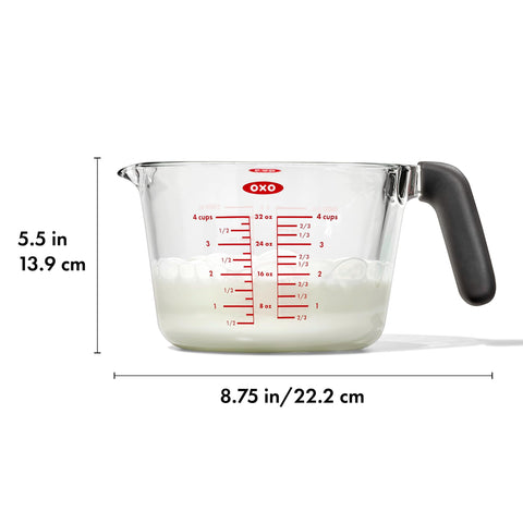 OXO Good Grips 4-Cup Glass Measuring Cup is ideal for pasta water and leftovers.