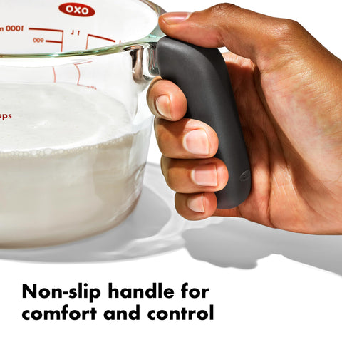 OXO Good Grips cup is microwave fridge and freezer safe for flexible reheating.