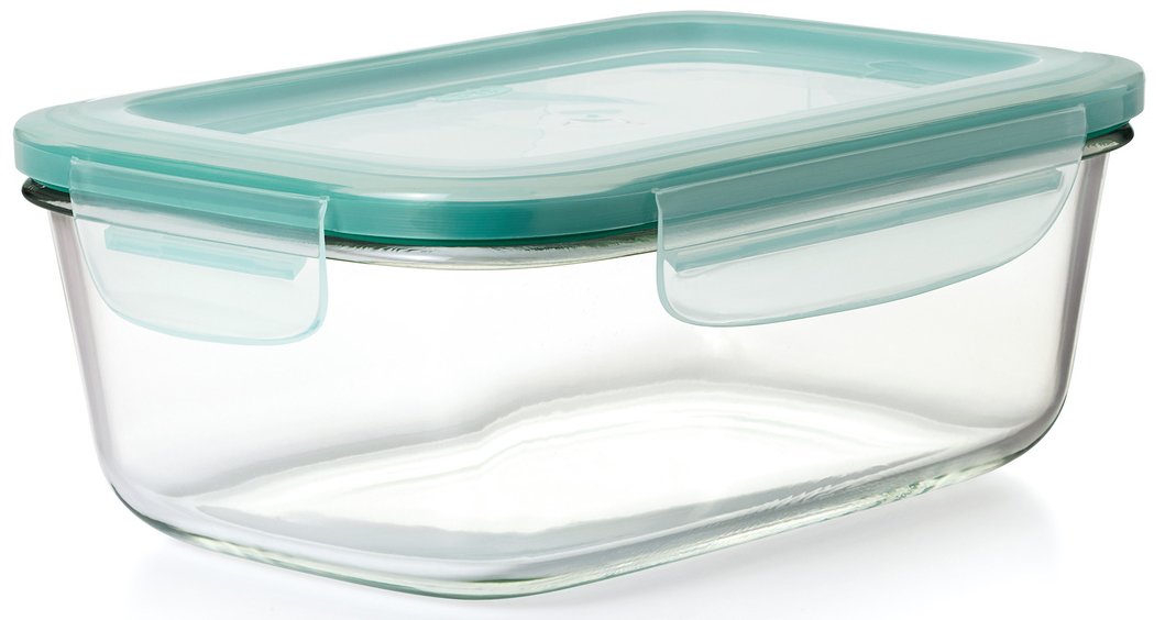 OXO Good Grips 8 Cup Smart Seal glass container front view with airtight lid for fridge storage