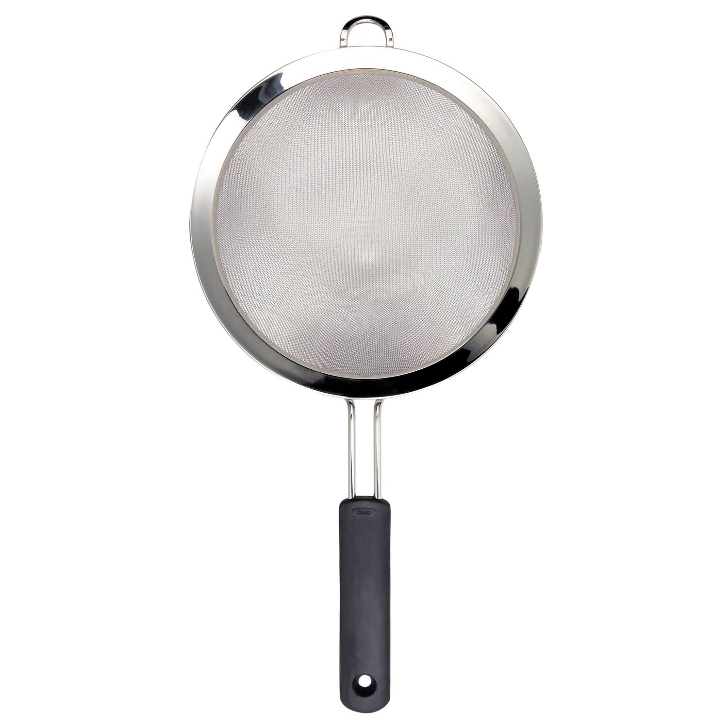 OXO Good Grips 8-Inch Strainer highlighting double-rod construction for sturdy, long-lasting use.