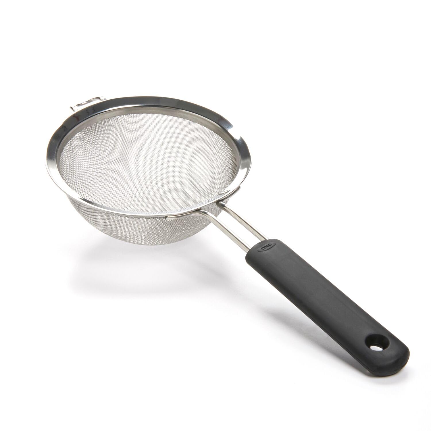 OXO Good Grips 8-Inch Strainer with ergonomic handle provides slip-free grip when wet.