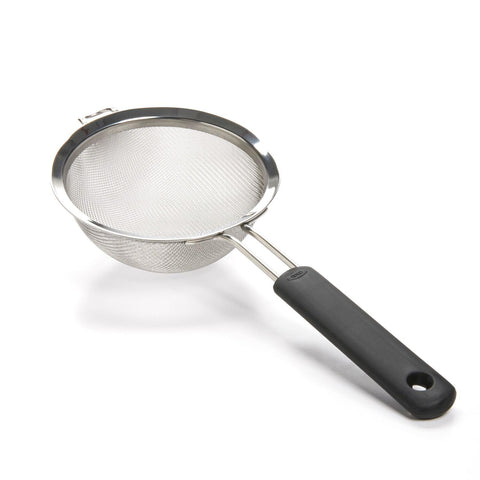 OXO Good Grips 8-Inch Strainer with ergonomic handle provides slip-free grip when wet.
