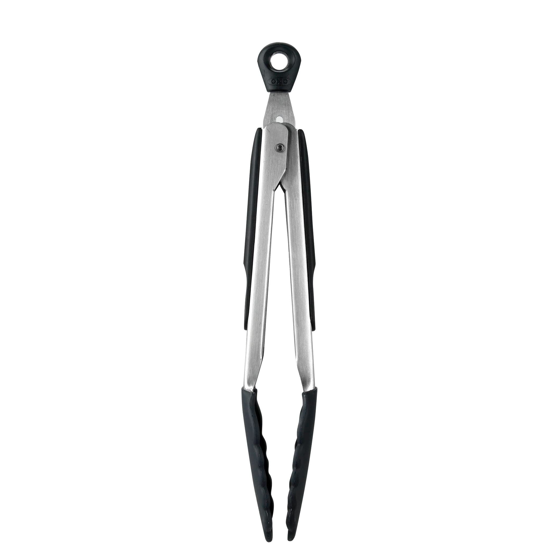 OXO Good Grips 9-inch tongs with silicone heads for secure grip on pans