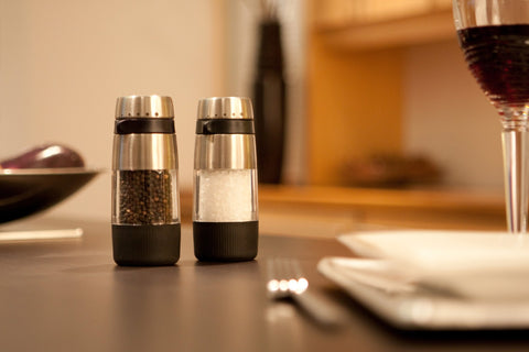 OXO Good Grips Accent Salt Grinder at table setting for precise seasoning during meals