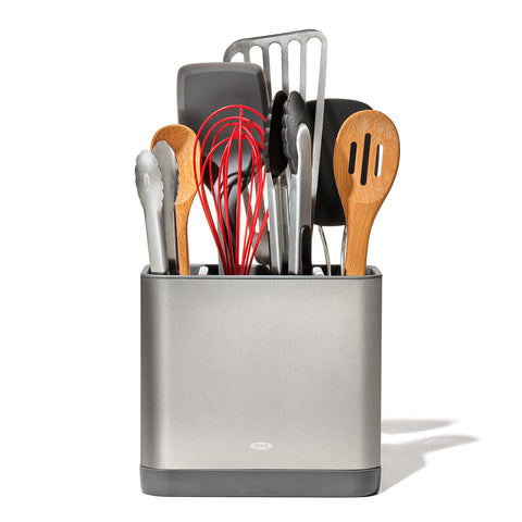 OXO Good Grips adjustable organizer front view showing large utensil capacity.