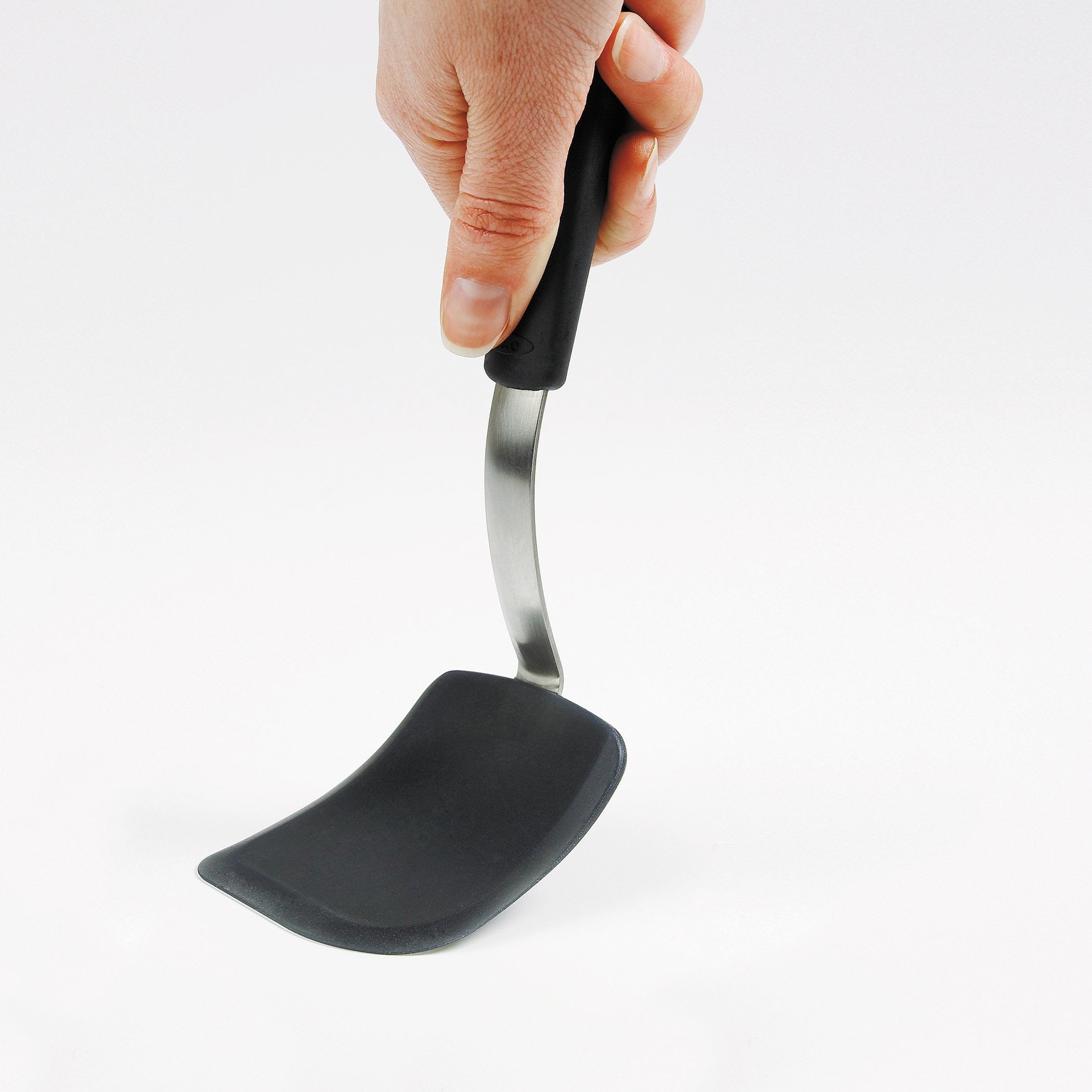 OXO Good Grips angled handle design keeps hands away from hot surfaces