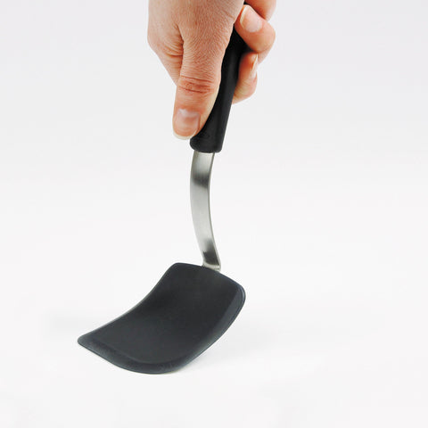 OXO Good Grips angled handle design keeps hands away from hot surfaces