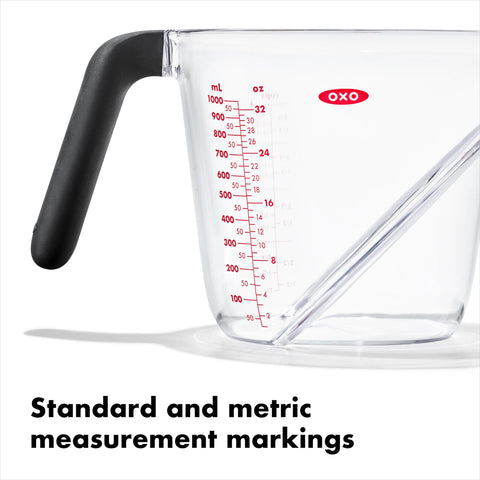 OXO Good Grips angled-reading 4-cup cup enables above-view reading for larger portions.