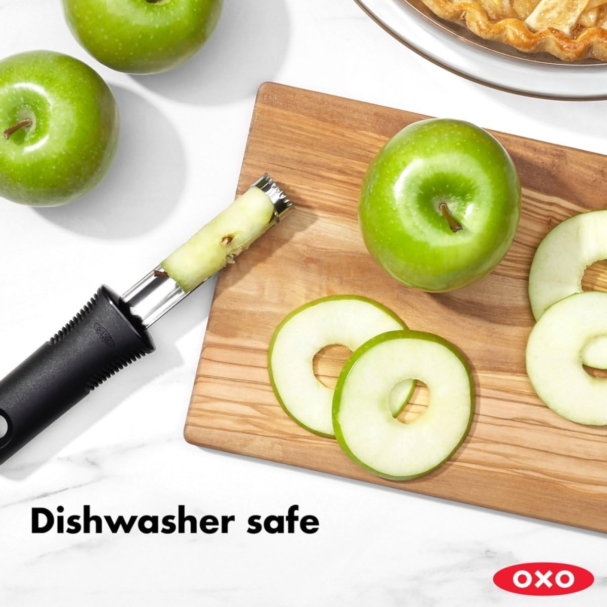 OXO Good Grips Apple Corer core removal feature makes quick work of the apple center.