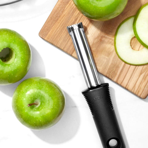 OXO Good Grips Apple Corer with a large hanging hole for easy kitchen storage.