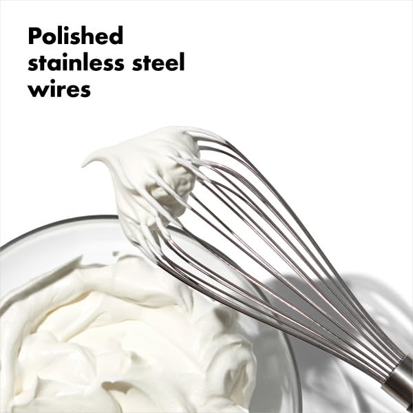 OXO Good Grips 11-inch non-slip handle for secure whipping in wet conditions.