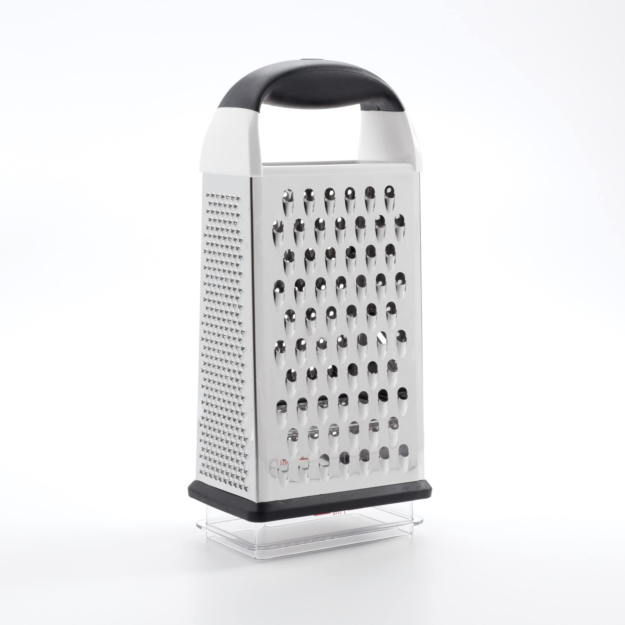 OXO Good Grips Box Grater detachable container catches and stores grated ingredients