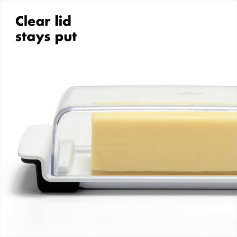 OXO Good Grips Butter Dish clear lid resting securely on the dish