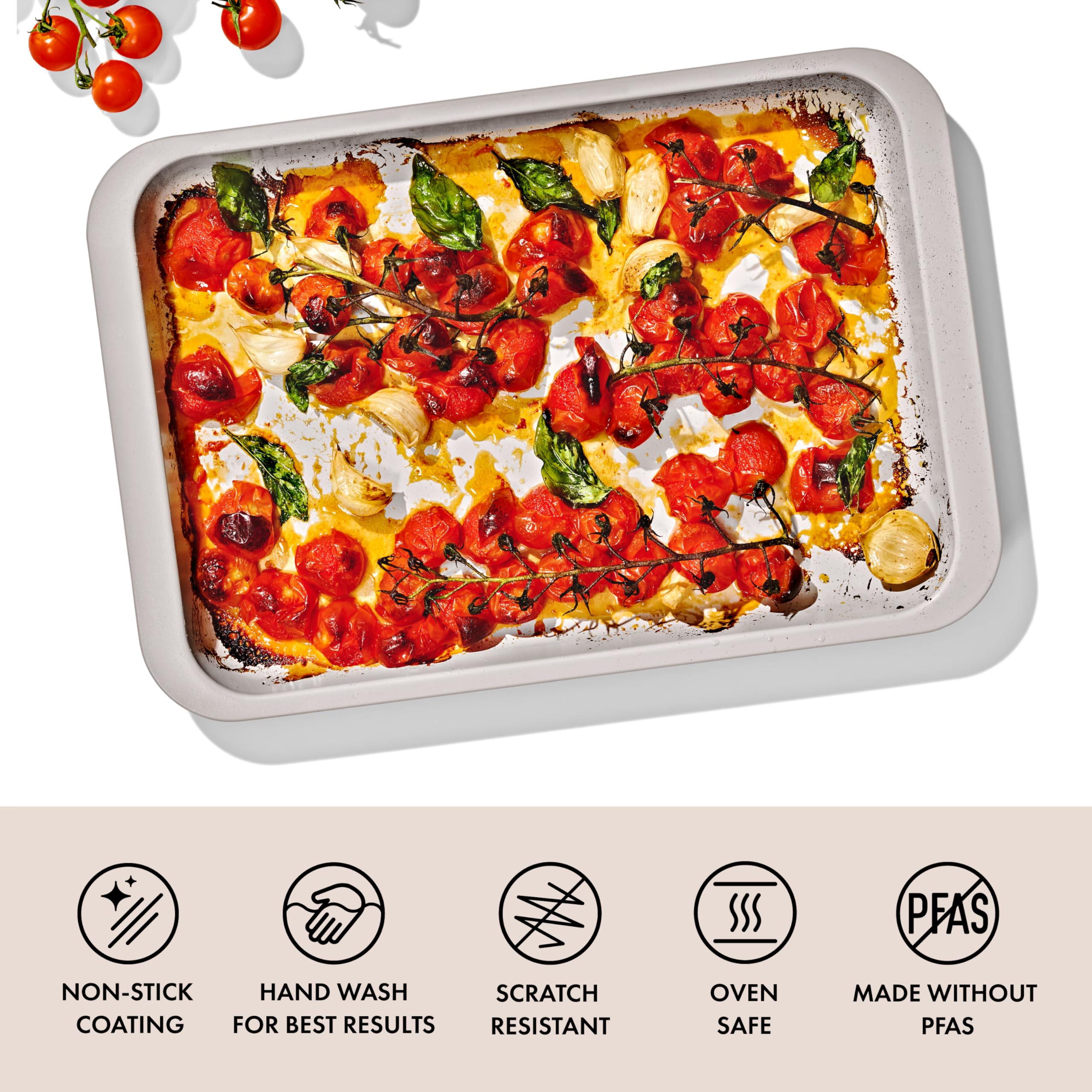 OXO Good Grips ceramic non-stick coating promotes easy food release and quick cleanup.