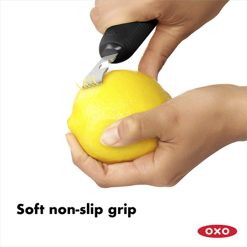 OXO Good Grips channel knife garnishes close-up for handmade citrus strips.