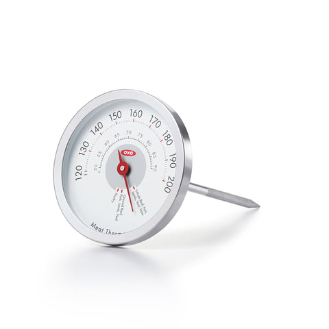OXO Good Grips Chef's Precision analog leave-in thermometer in oven for precise meat temps while roasting