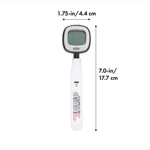 Oxo Good Grips thermometer pivot head reads from any angle for easy monitoring.