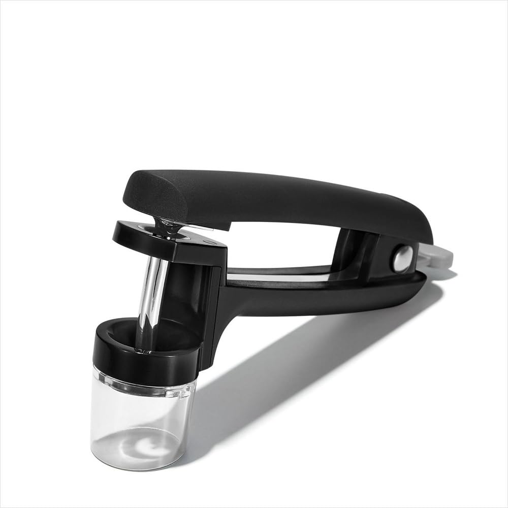 OXO Good Grips Cherry and Olive Pitter with black handle offers a secure non-slip grip.