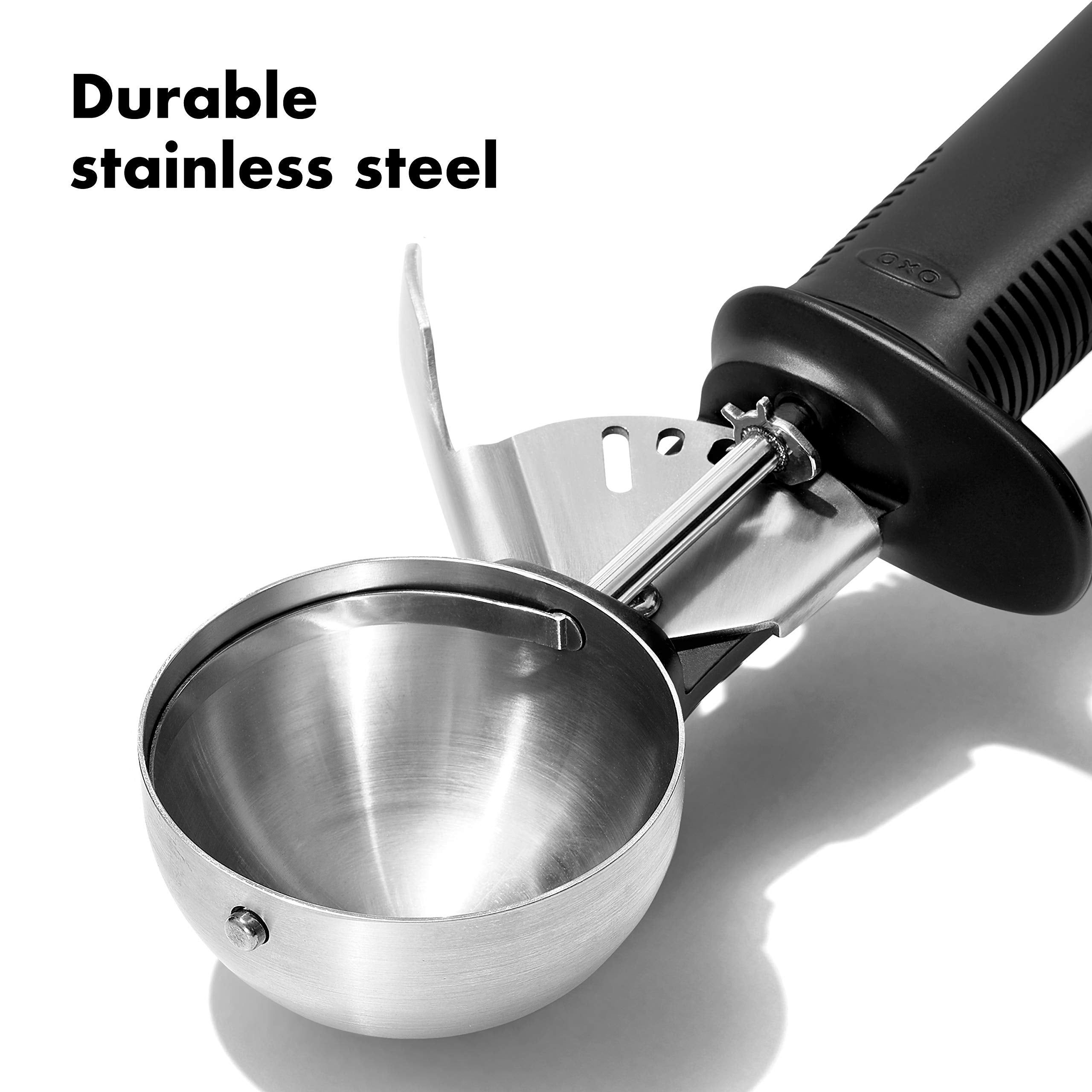 OXO Good Grips Classic Swipe soft non-slip handle for comfortable scooping.