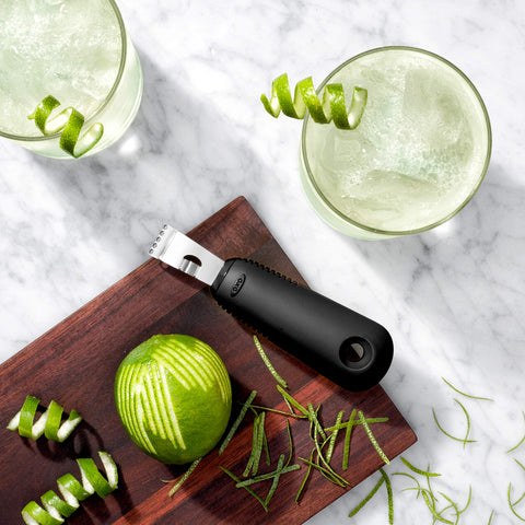 OXO Good Grips compact 2-in-1 tool ideal for everyday zesting and garnishes.