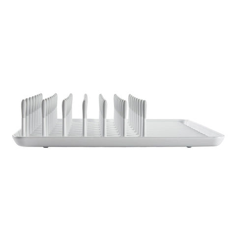 OXO Good Grips compact dish rack biscuit non-skid feet stabilize on counters.