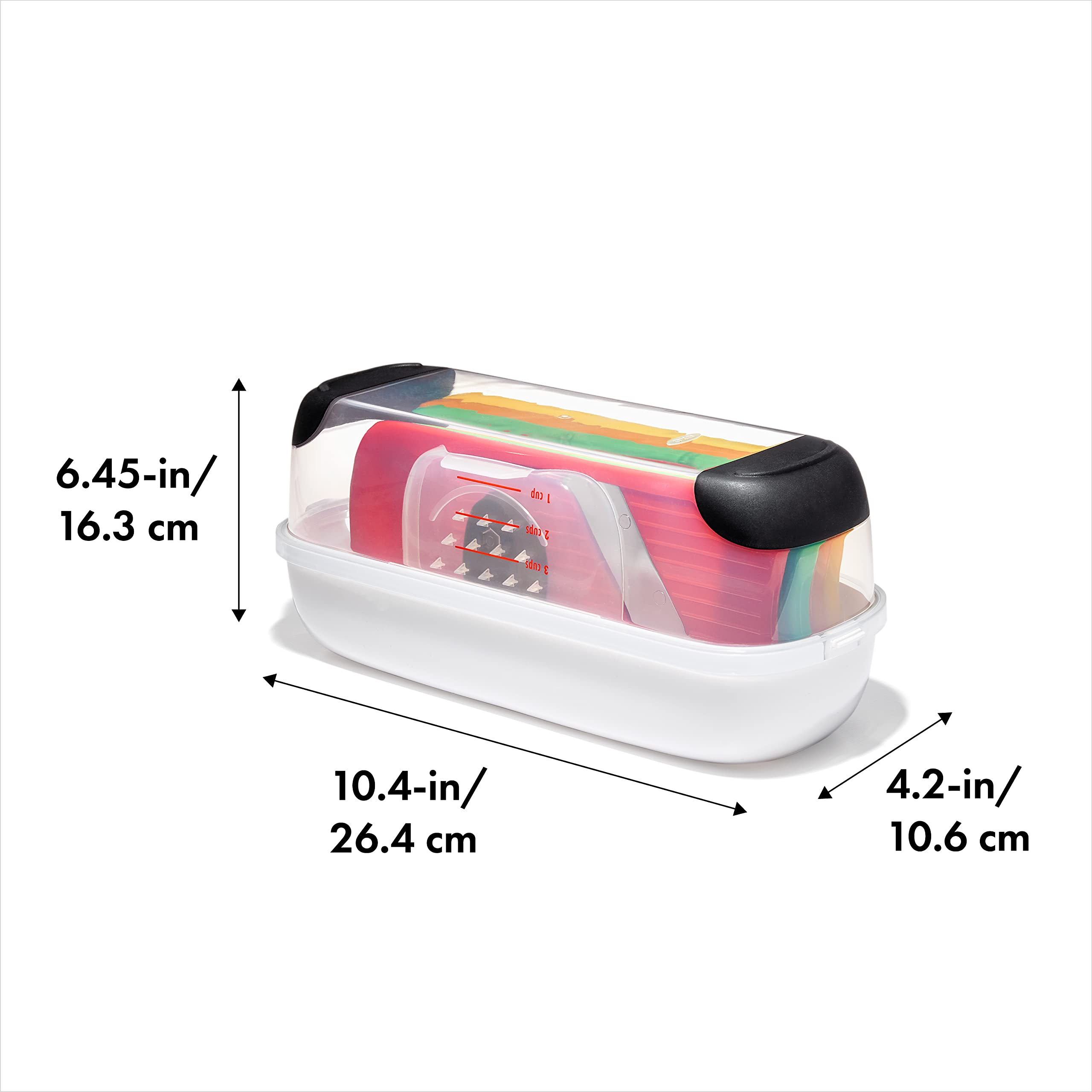OXO Good Grips lid with measuring cup demonstrates built-in measurements for precise prep