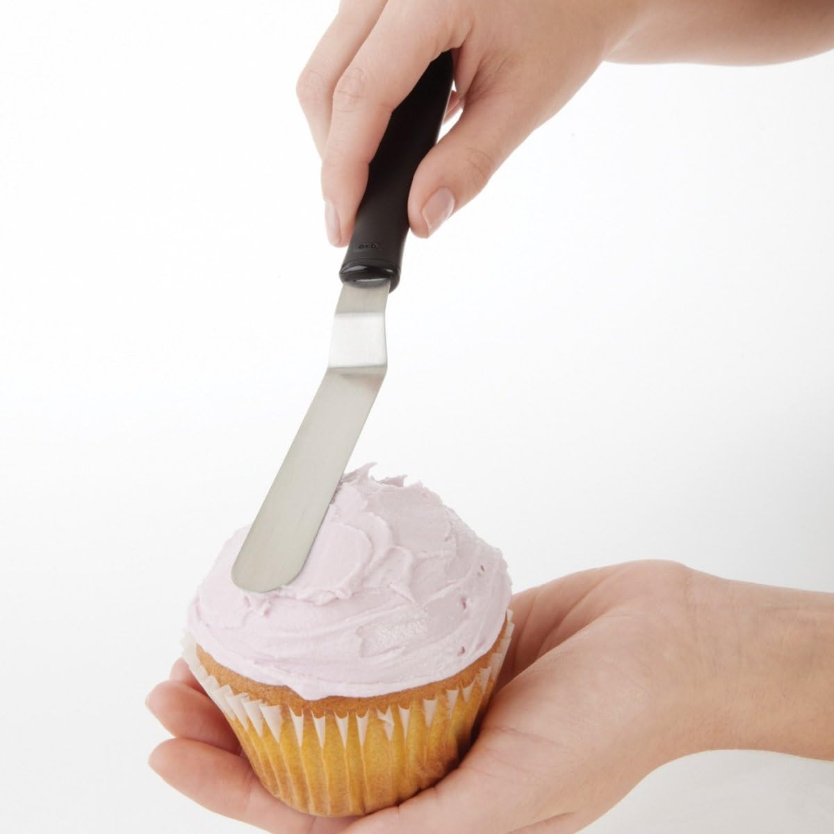 OXO Good Grips Cupcake Icing Knife angled blade keeps countertops clean.