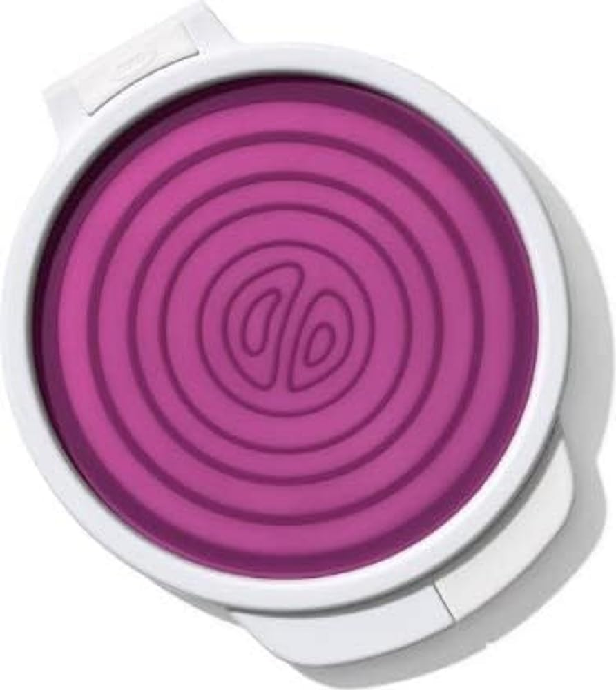 OXO Good Grips onion saver base holds half onion securely to reduce waste.