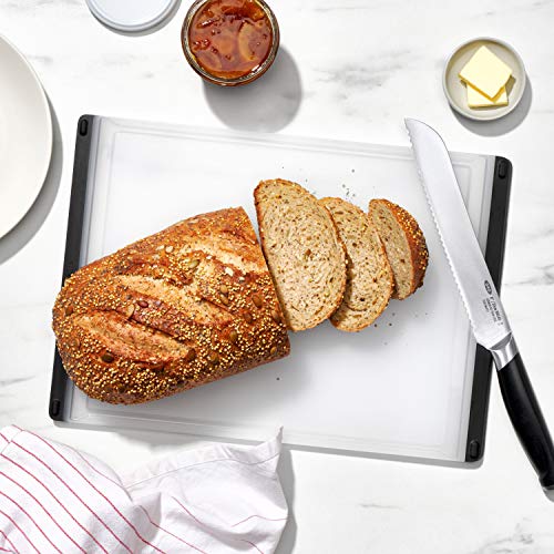 OXO Good Grips board features easy-pour corners to drain liquids