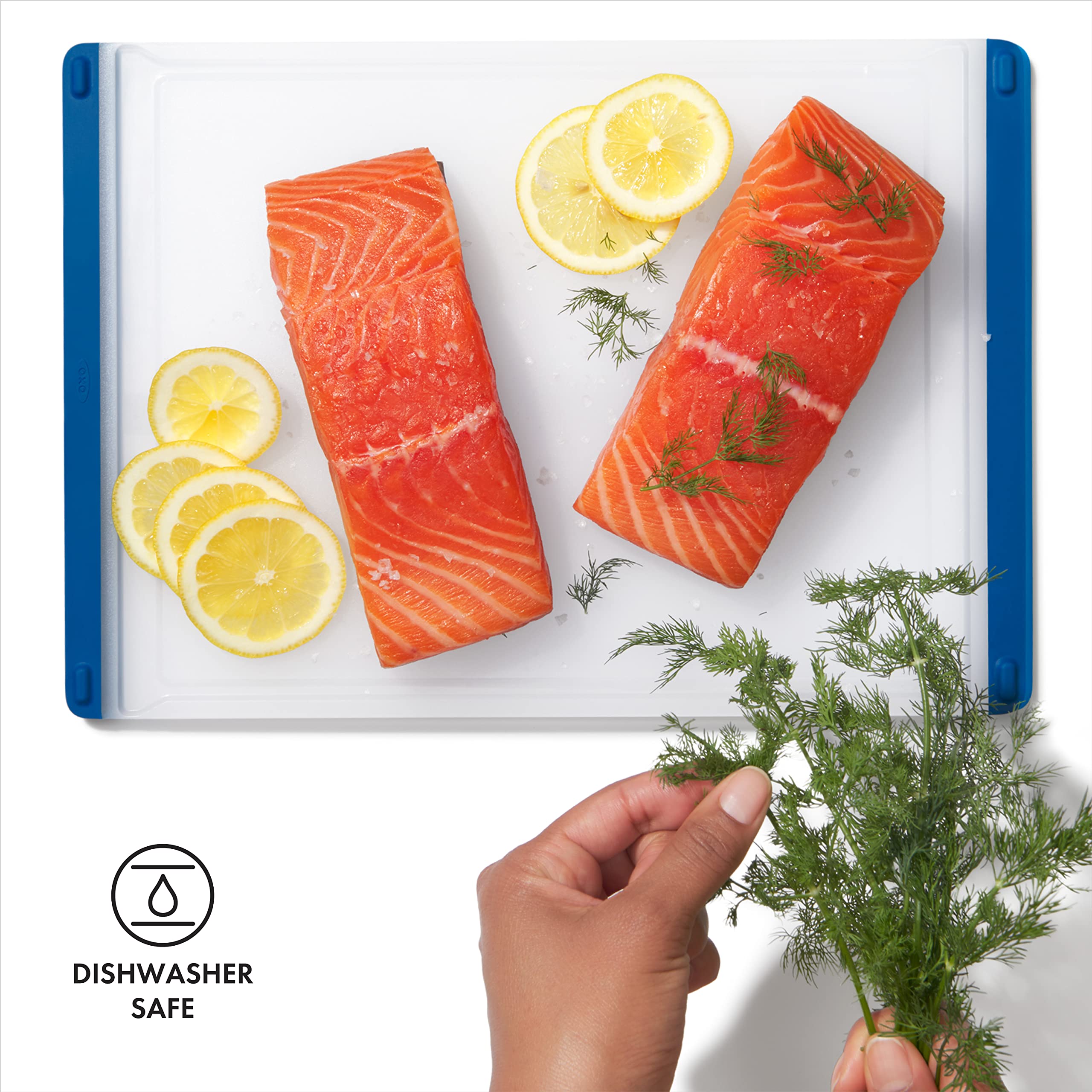 OXO Good Grips board with non-slip feet stays steady while slicing.