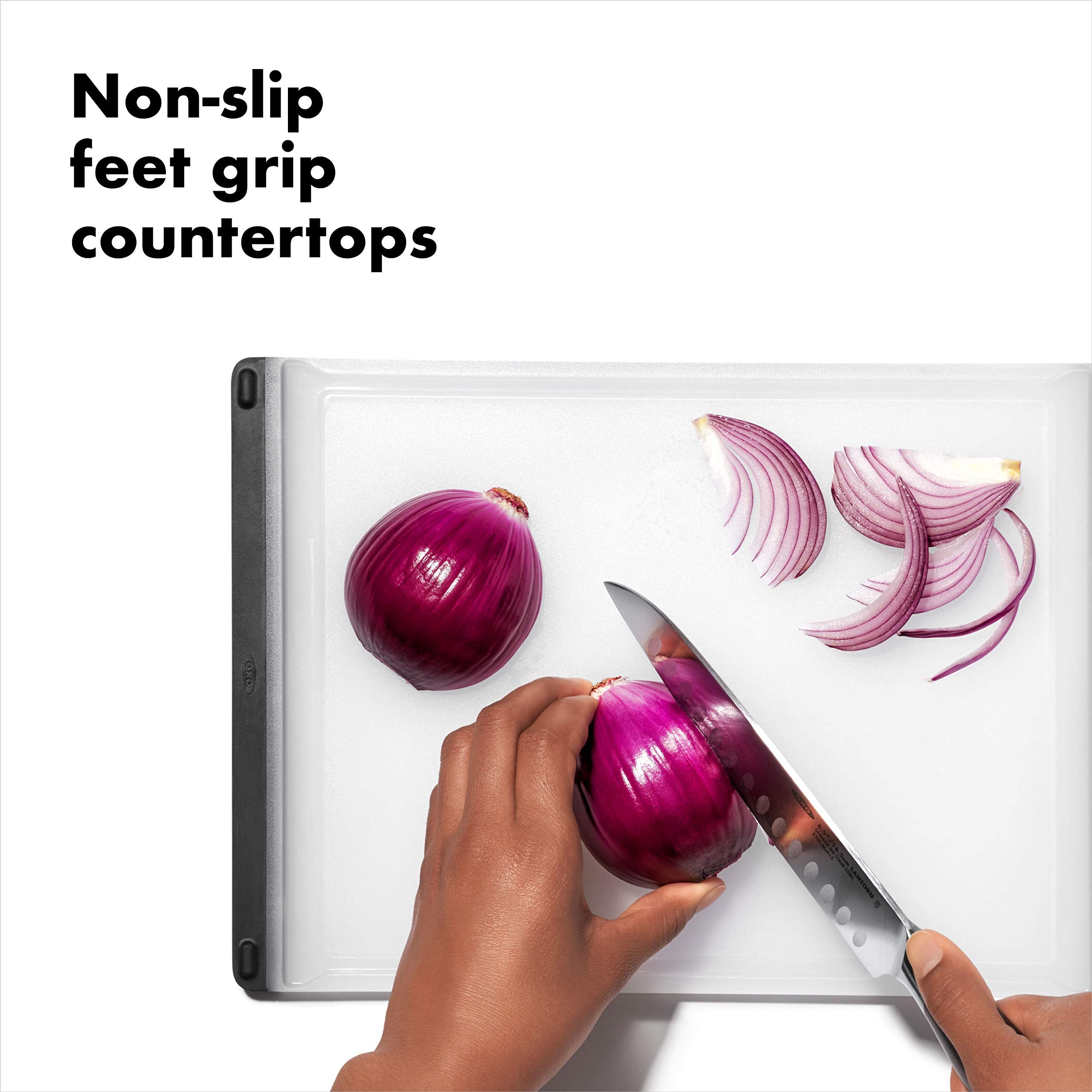 OXO Good Grips non-slip feet keep board steady during cutting