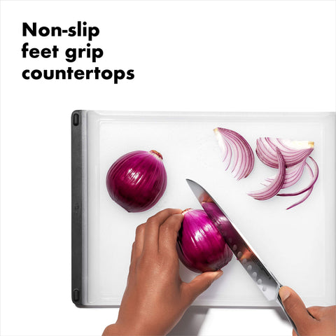 OXO Good Grips non-slip feet keep board steady during cutting