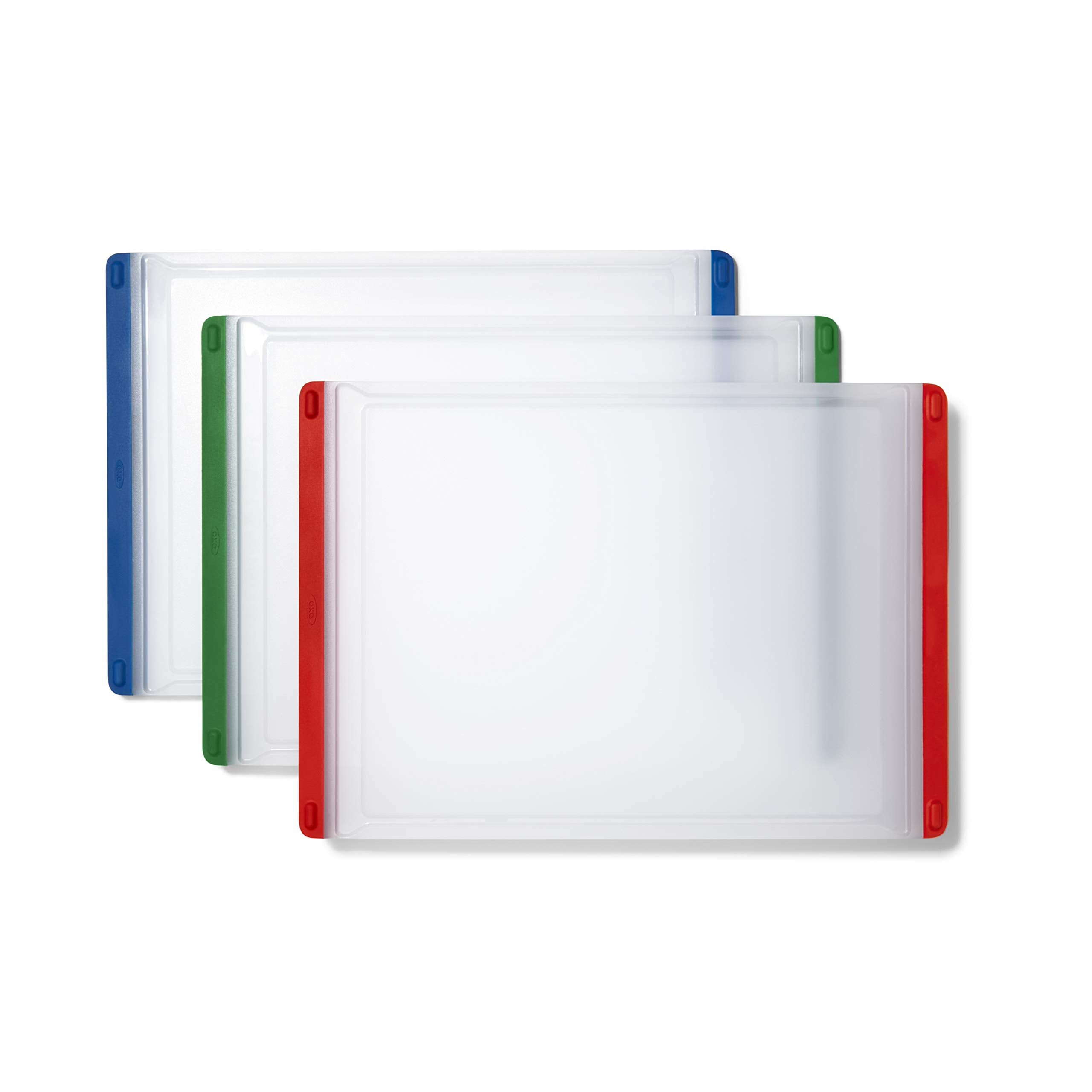 OXO Good Grips red cutting board for meat prep and easy cleanup.
