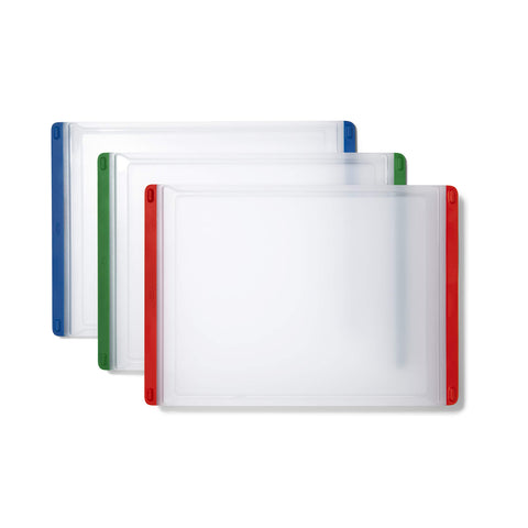 OXO Good Grips red cutting board for meat prep and easy cleanup.