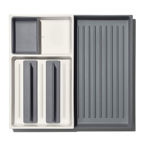 OXO Good Grips drawer organizer highlighting a large open area for long utensils