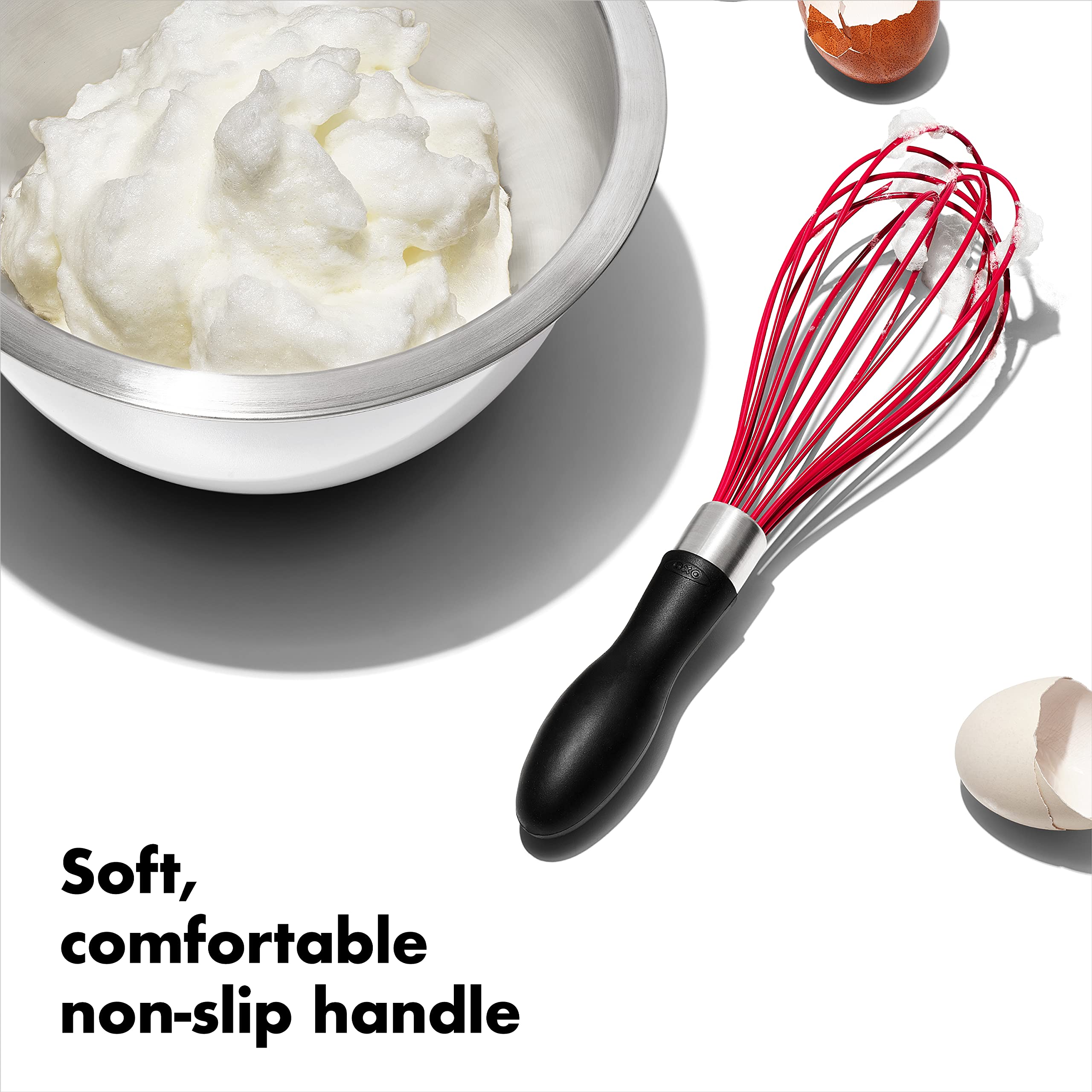 OXO Good Grips 9-inch whisk ready for egg scramble tasks