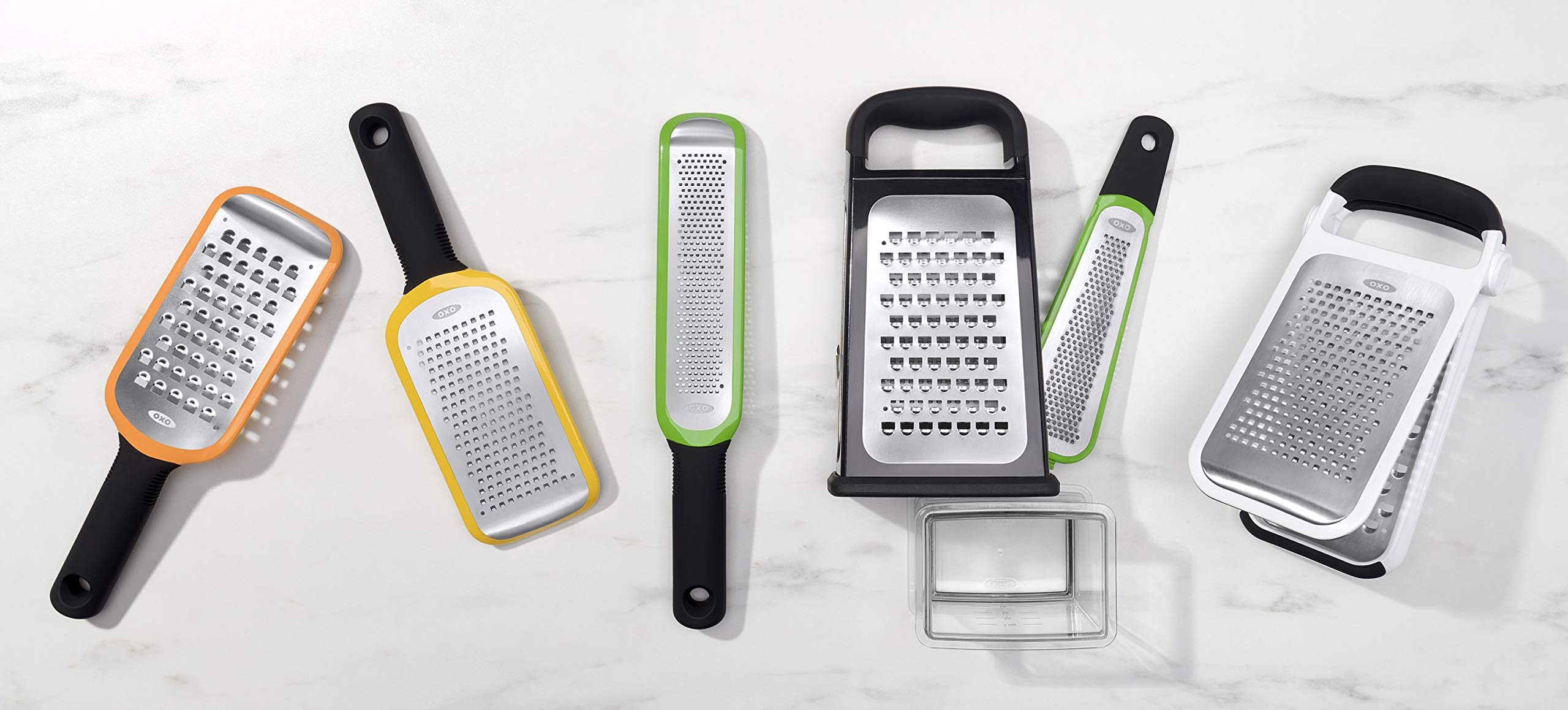 OXO Good Grips coarse teeth handle potatoes, semi-soft cheeses, and apples.