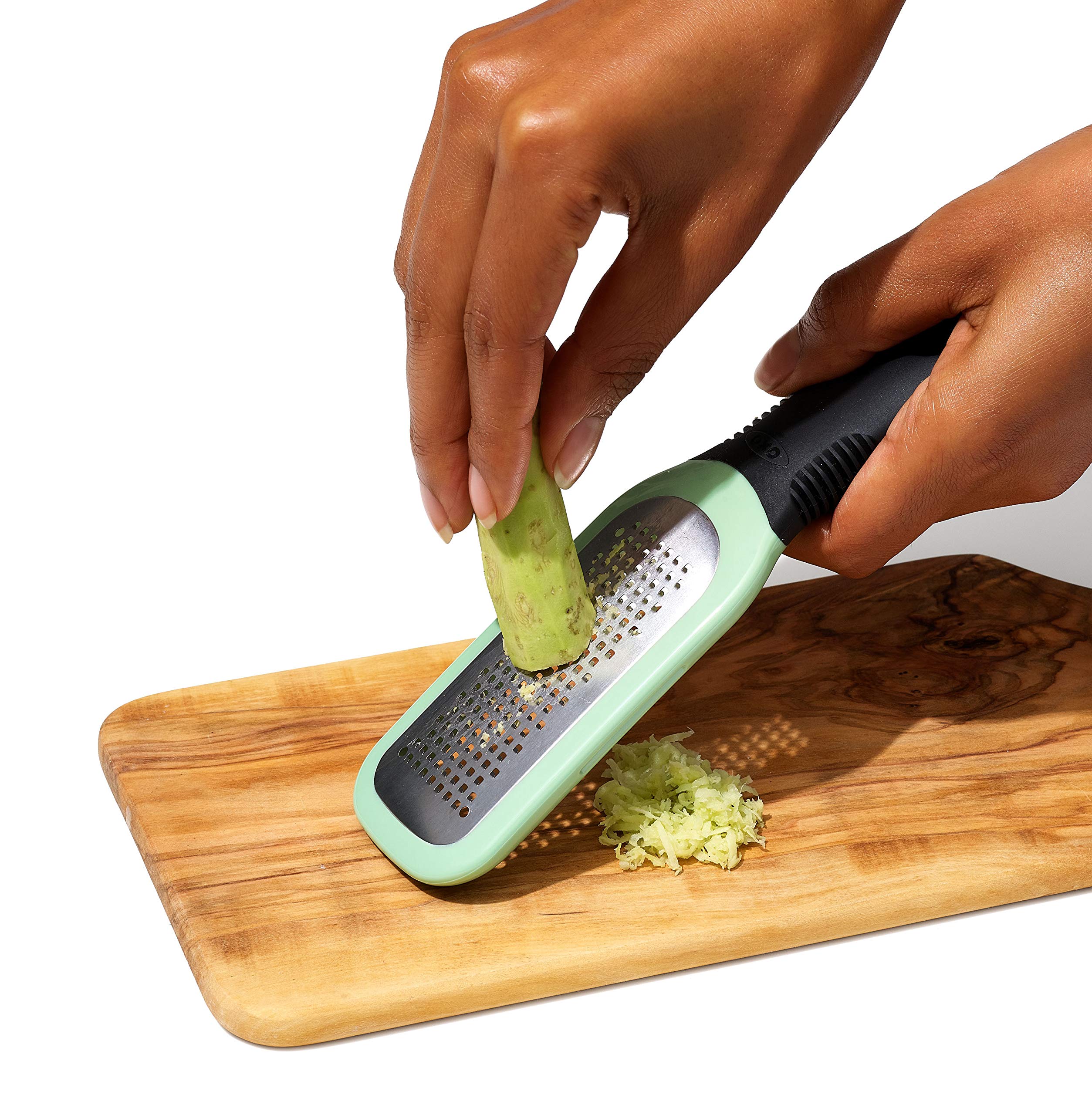 OXO Good Grips ginger paste on the grater ready for the pan.