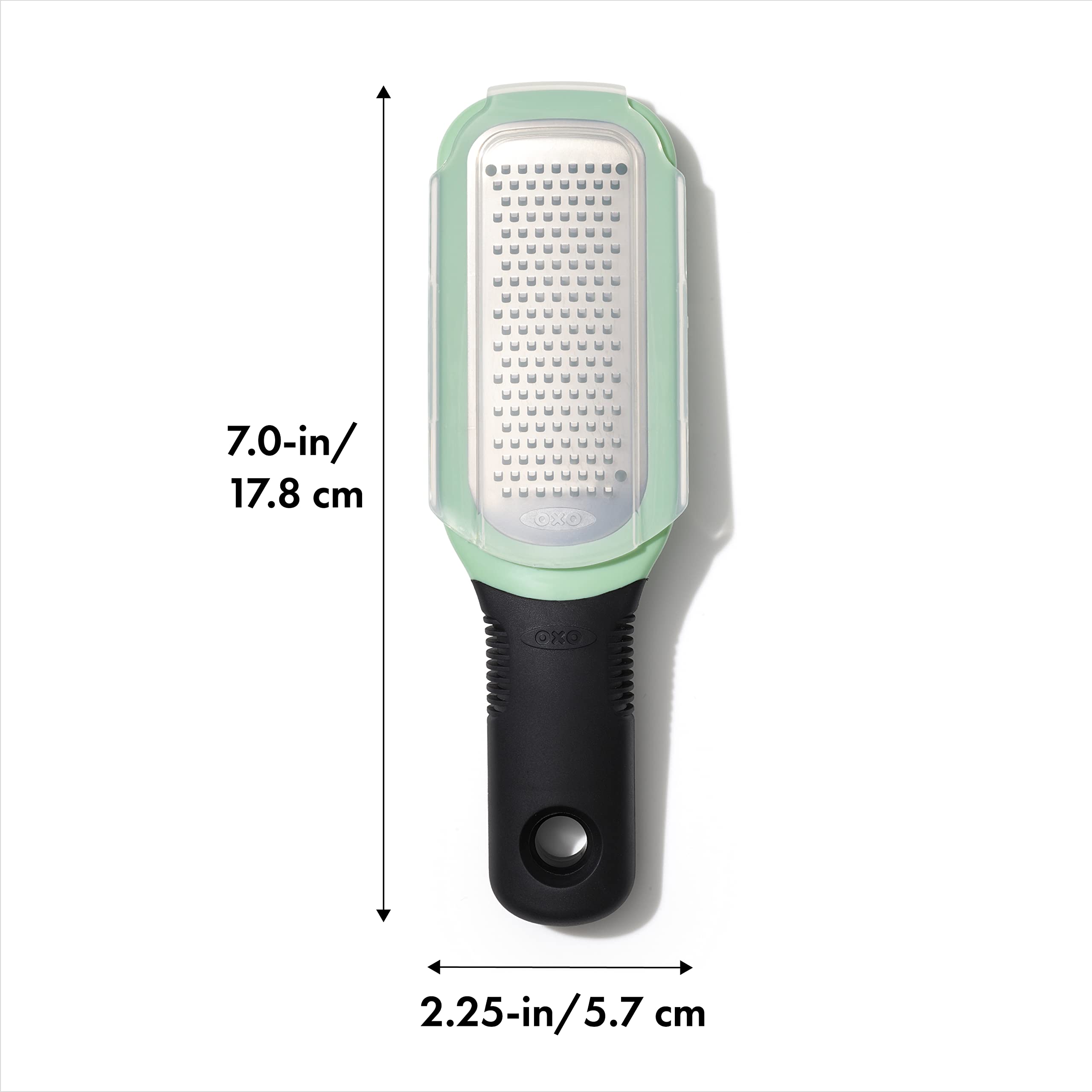 OXO Good Grips grater handle provides a comfortable grip during ginger grating.