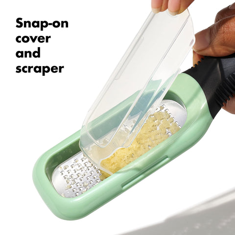 OXO Good Grips grater's scraper feature transfers paste cleanly.