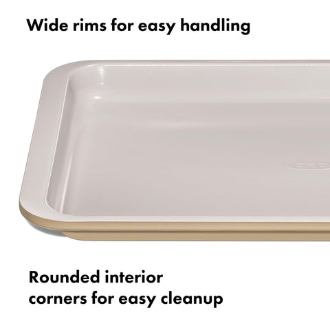 OXO Good Grips interior coating aids even browning on sweet and savory bakes.