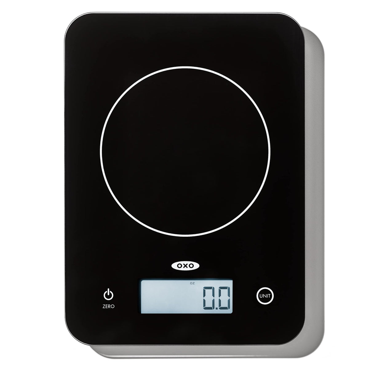 OXO Good Grips Everyday Glass Scale front view, compact kitchen tool for precise portions.