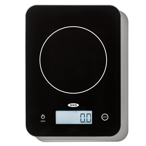OXO Good Grips Everyday Glass Scale front view, compact kitchen tool for precise portions.