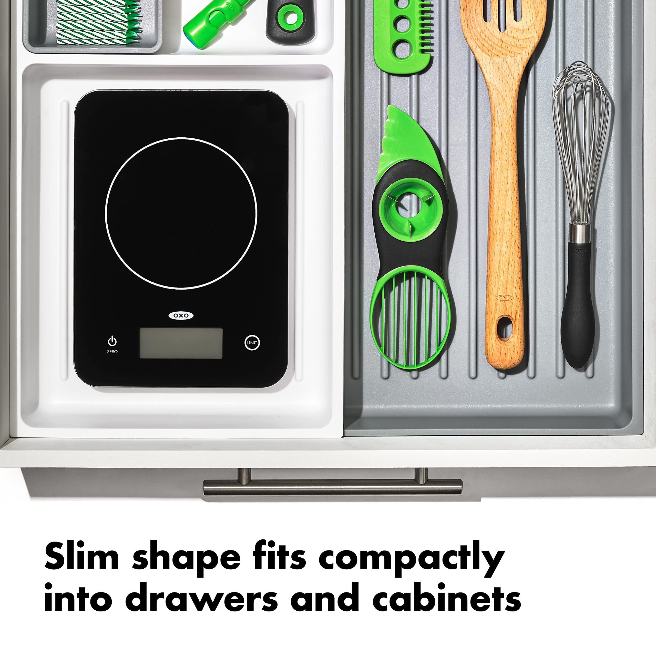 OXO Good Grips Everyday Glass Scale tare function enables quick zeroing.