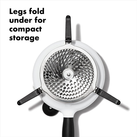 Non-slip legs stabilize over bowls up to 11 inches
