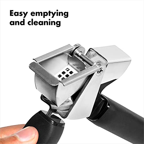 OXO Good Grips Garlic Press handle close-up emphasizes soft, non-slip grip